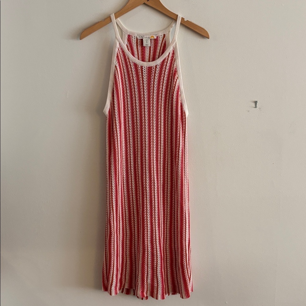 C&C California Knit Tank Coverup Dress Size Large Pink White Orange